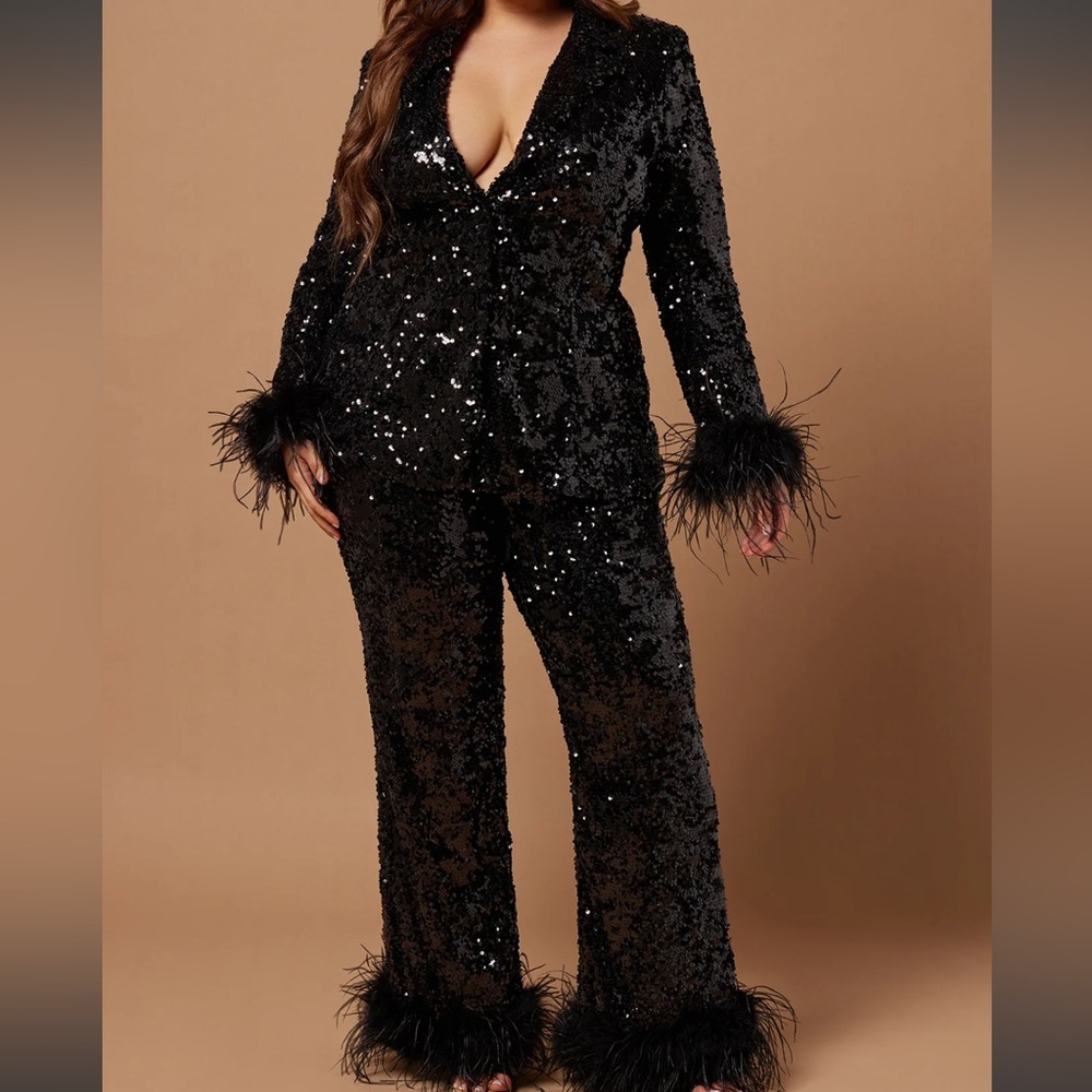 Dania Sequin Feather blazer and Pant - Black
Pant: XS blazer:S NWT - Picture 2 of 4